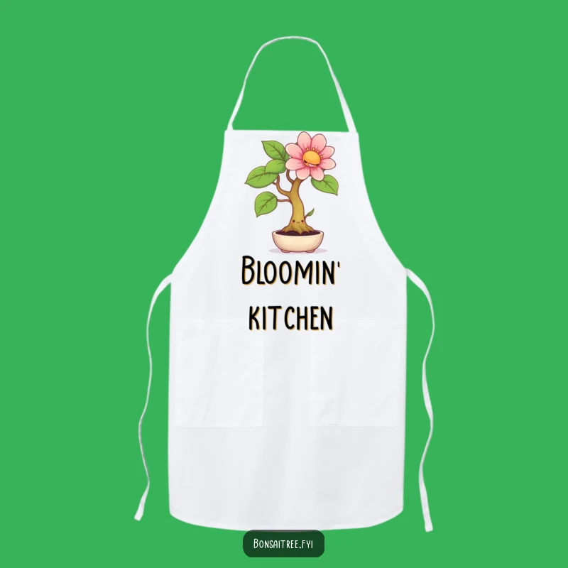 Funny Cooking Apron: Smiling Bonsai Sprouts Giant Flower, Kitchen Humor Gift