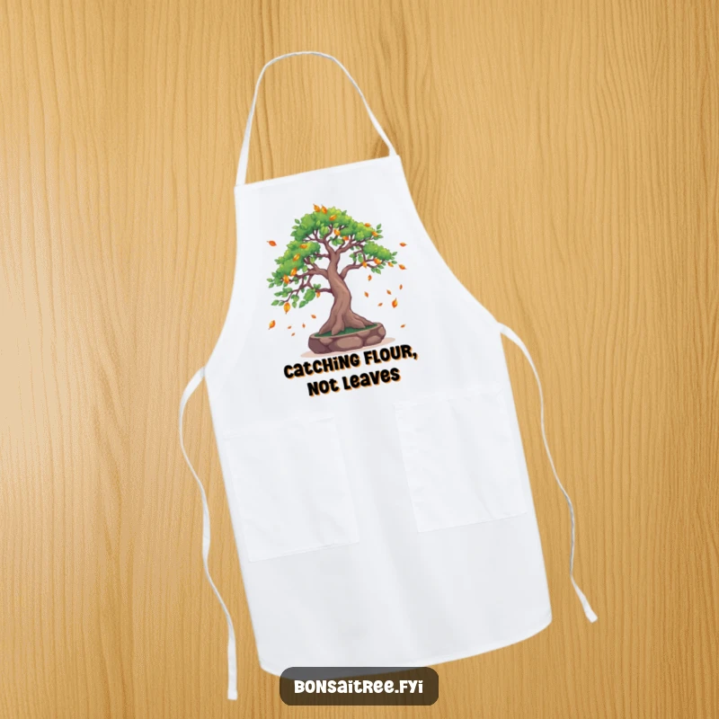 Funny Leaf-Catching Bonsai Tree Apron: A bonsai with branches catches falling leaves, adding a humorous and practical touch to your cooking.