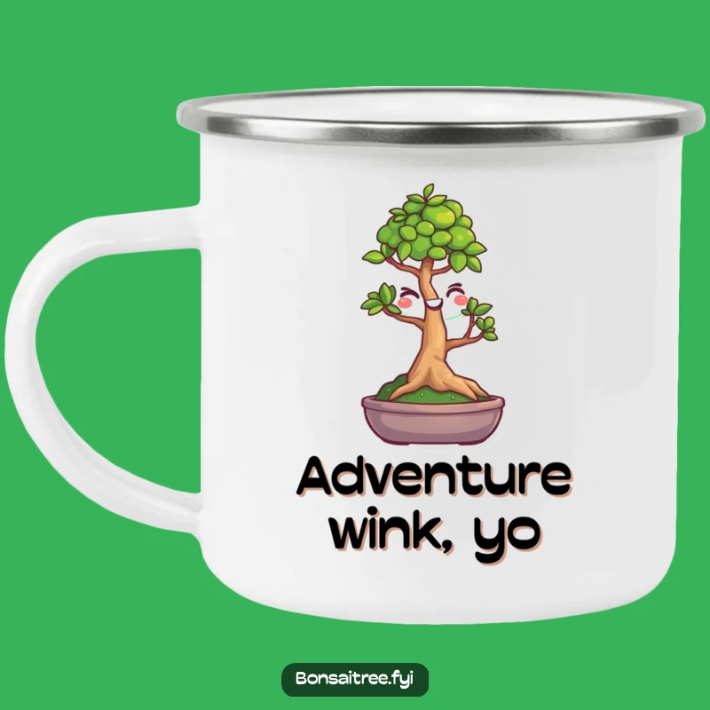 Funny Winking Bonsai Camping Mug, A Rugged and Comical Outdoor Gift
