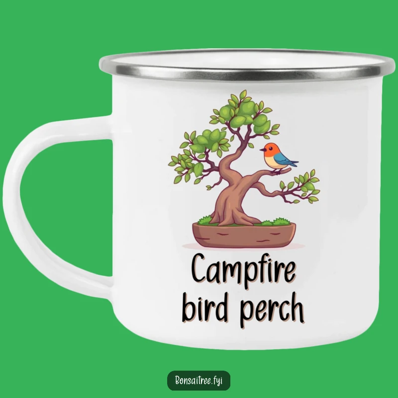 Funny Campfire Bird Bonsai Mug: Balanced Tree Gift