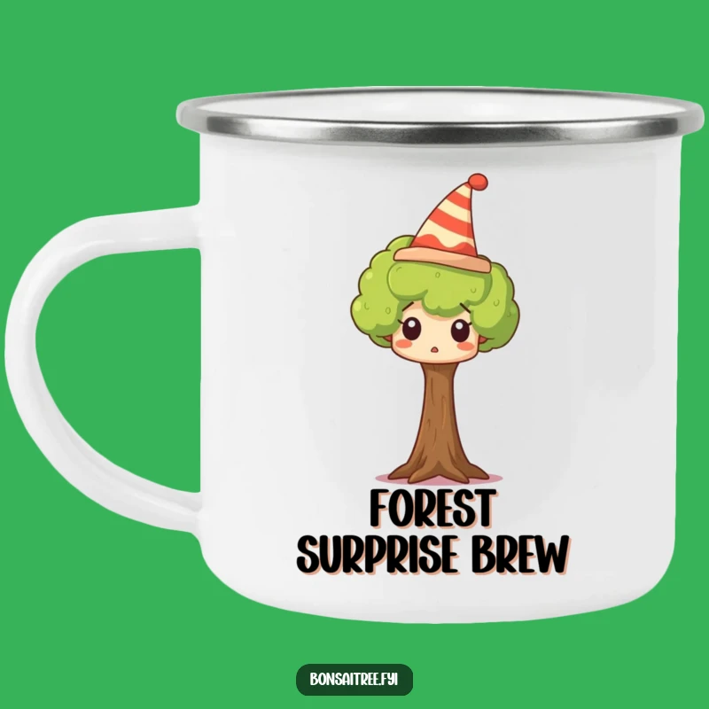 Funny Surprised Tree Camping Mug: Silly Hat Adventures