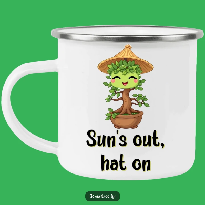 Funny Bonsai Straw Hat Camping Mug - Durable Winking Tree Cup