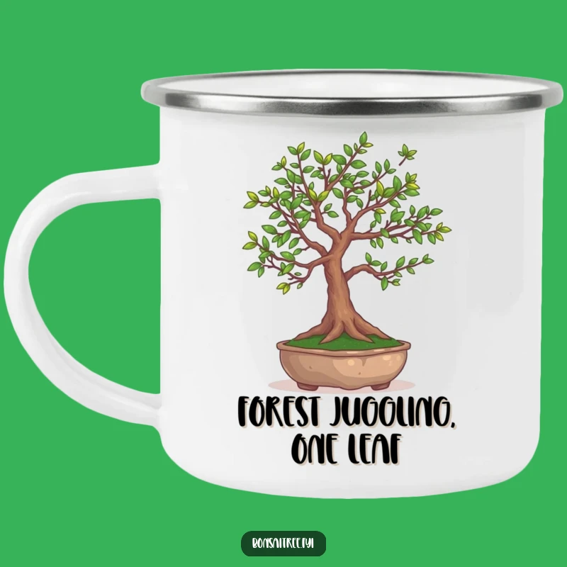 Funny Bonsai Tree Juggling Leaves Camping Mug - Outdoor Humor Gift
