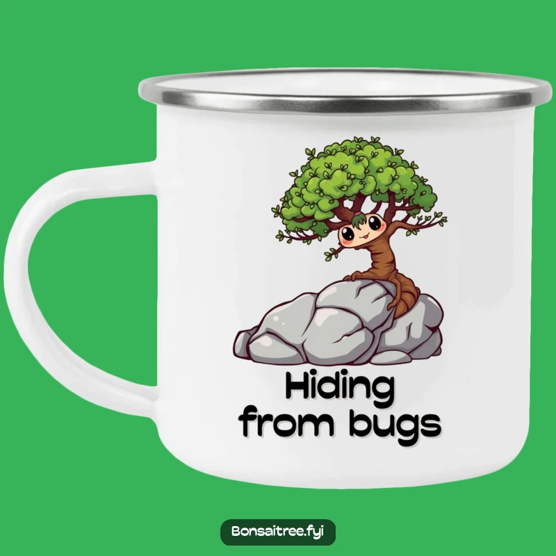 Funny Bonsai Tree Camping Mug: Mischievous Hider Adventure, Humorous Outdoor Gift