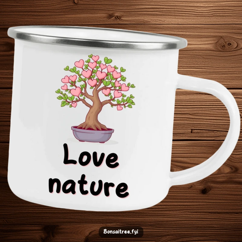 Funny, durable camping mug featuring a tree with heart-shaped leaves, perfect for outdoor enjoyment.