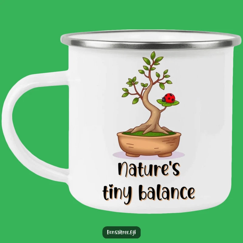 Funny Bonsai Ladybug Balance Camping Mug - Adventure-Ready Humorous Drinkware