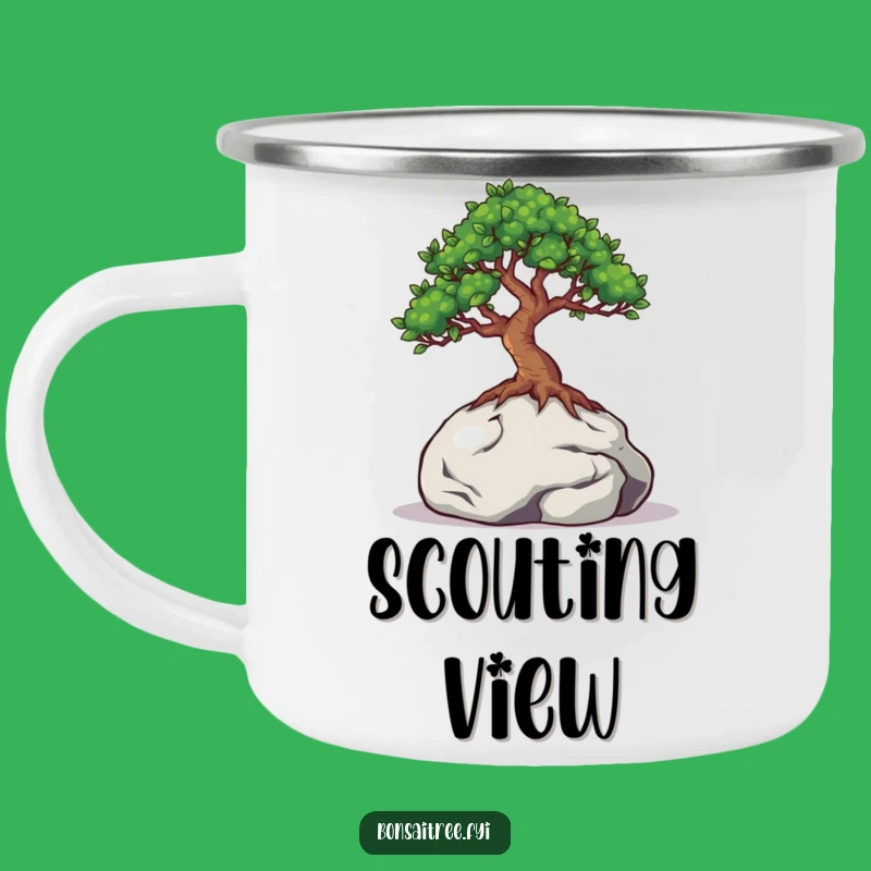 Funny Camping Mug: Peeking Bonsai Eyes, Rock Hiding Adventure