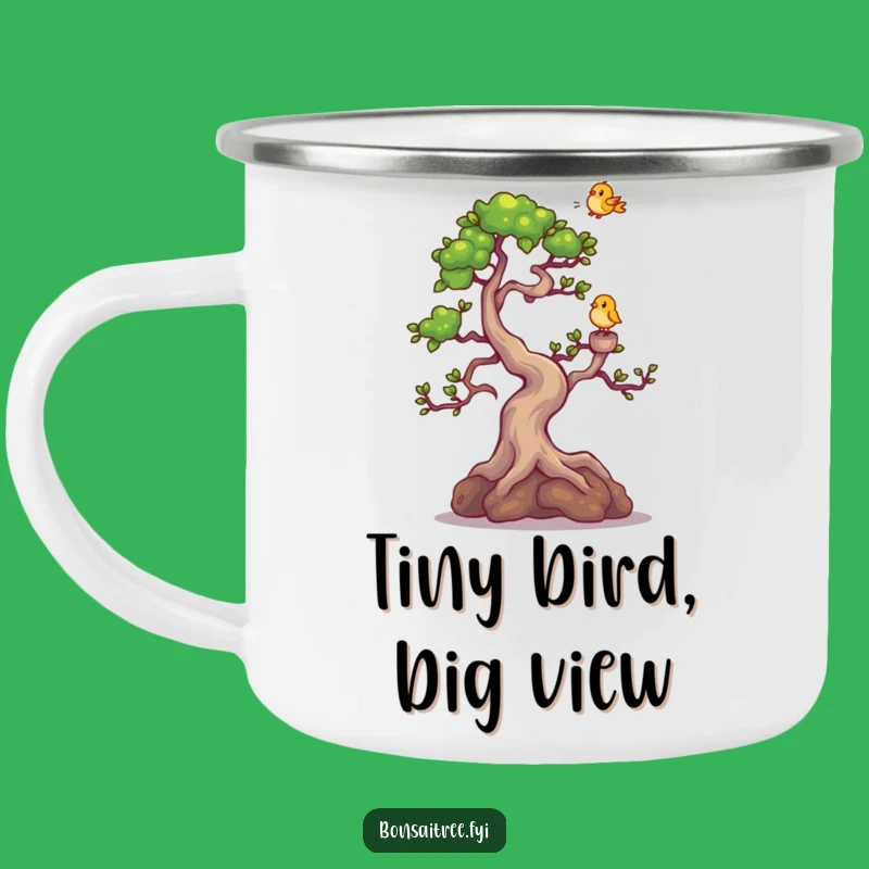 Funny Bonsai Giggling Camping Mug - Durable Tree & Bird Outdoor Cup