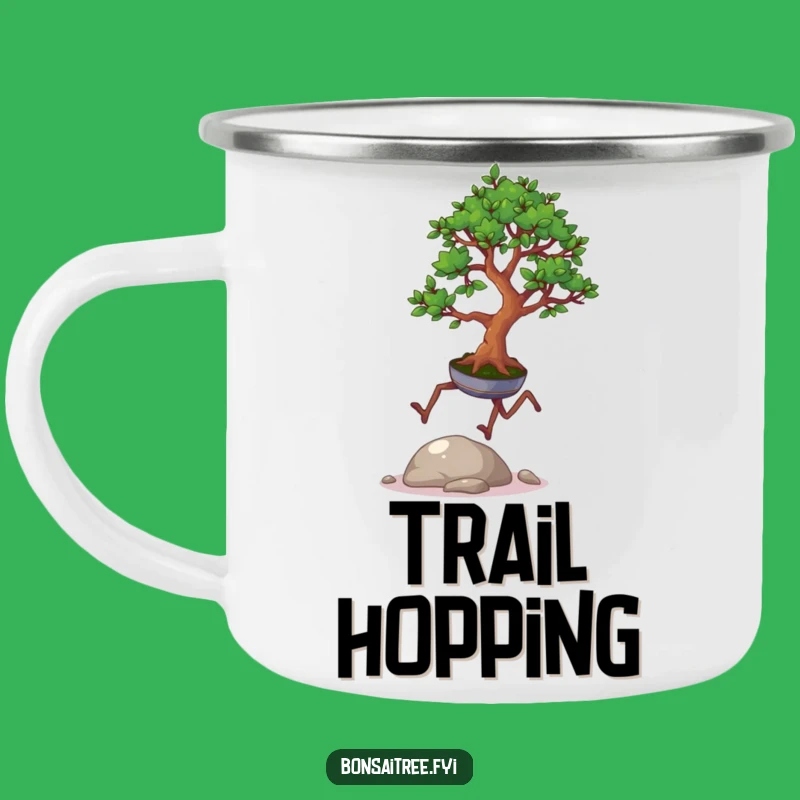 Funny Camping Mug: Hopping Bonsai Legs, Pebble Jump Adventure