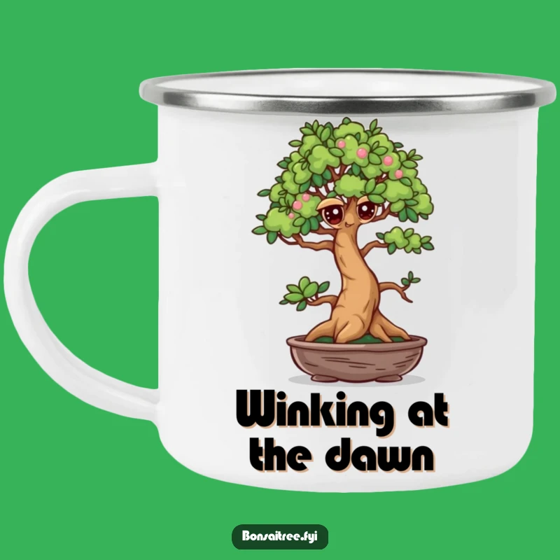 Funny Winking Bonsai Camping Mug: Mischief-Ready for Outdoor Fun