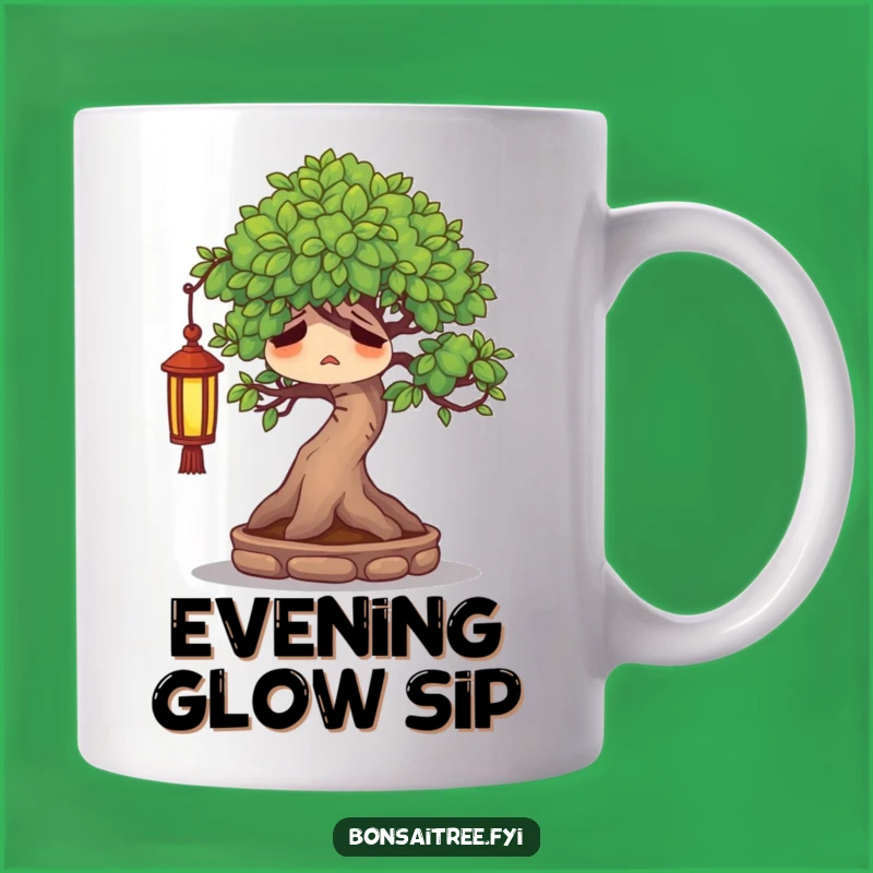 Funny Weary Bonsai Tree Mug Gift - Content Sighing Character for Relaxed Mornings