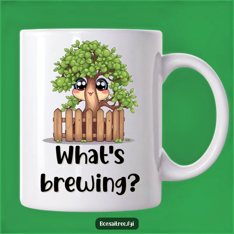 Funny Curious Bonsai Fence Mug: Wide-Eyed Tree Gift