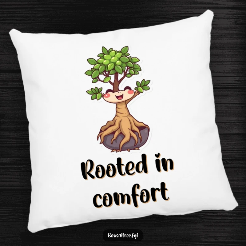 Funny Bonsai Tree Pillow showcasing a cheerful character with wiggling roots, providing soft comfort and a humorous decorative element.