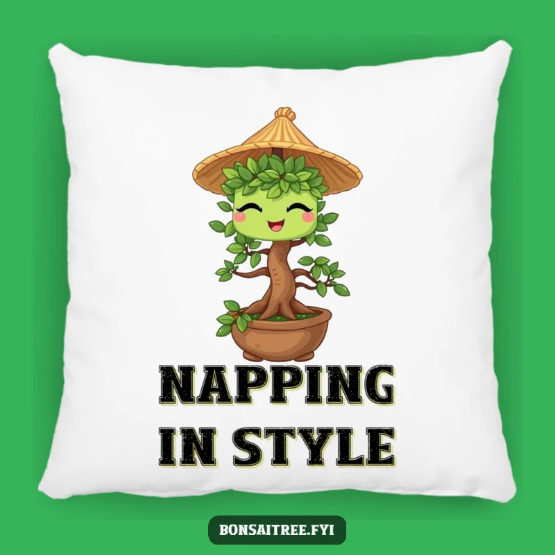 Funny Bonsai Straw Hat Pillow - Cozy Winking Tree Accent