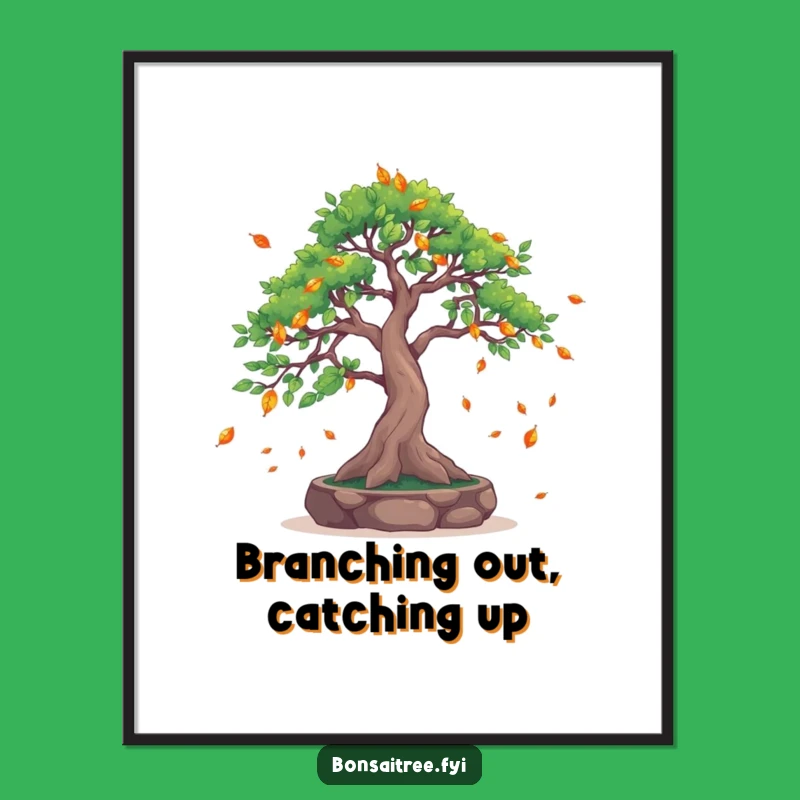 Funny Leaf-Catching Bonsai Digital Art: Instant Serenity & Humor