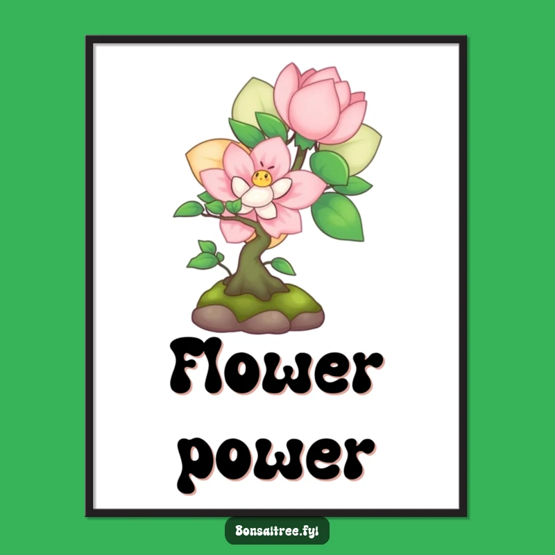 Funny Shy Bonsai Flower Peek Digital Art: Charming Downloadable Gift