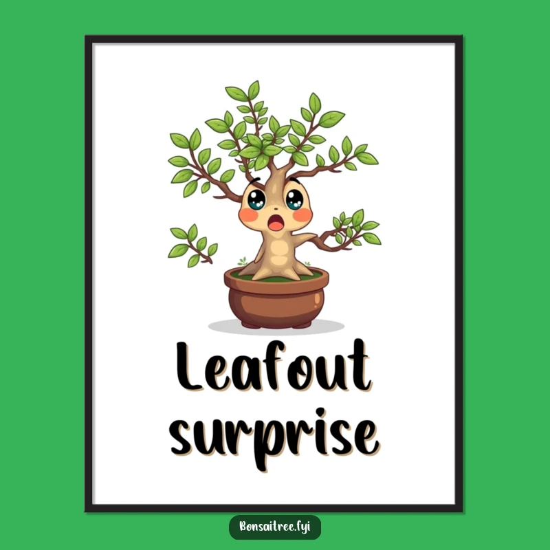 Funny Bonsai Tree Digital Art: Surprised Leaves Smile, Instant Humorous Decor Gift