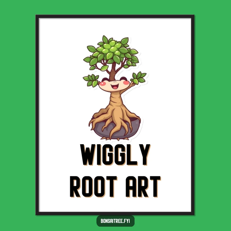 Funny Bonsai Tree Digital Art: Wiggling Roots Smile, Instant Humorous Decor Gift