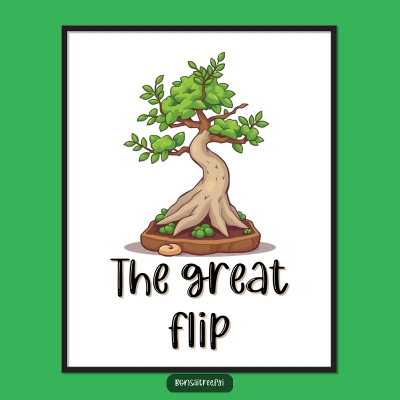 Funny Bonsai Tree Somesault Digital Art - Silly Action Print, Unique Gift