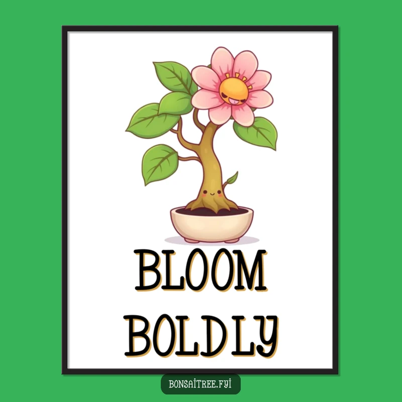 Funny Digital Art Print: Smiling Bonsai, Giant Flower, Instant Joy Download
