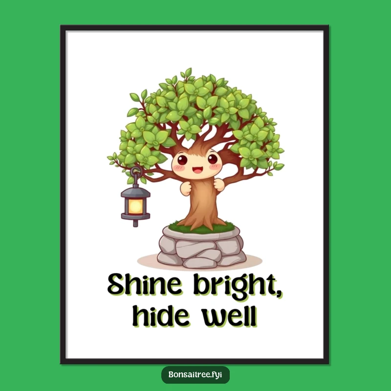 Funny Peek-a-Boo Bonsai Lantern Digital Art: Printable Whimsy for Decor