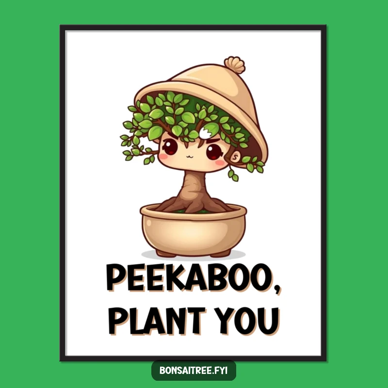 Funny Shy Bonsai Tree Digital Art - Adorable Peeking Character Print, Unique Gift