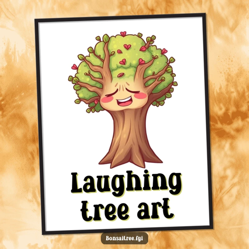Funny tree digital art print of a tree with its face contorted in a silent, hearty laugh, capturing natural amusement.