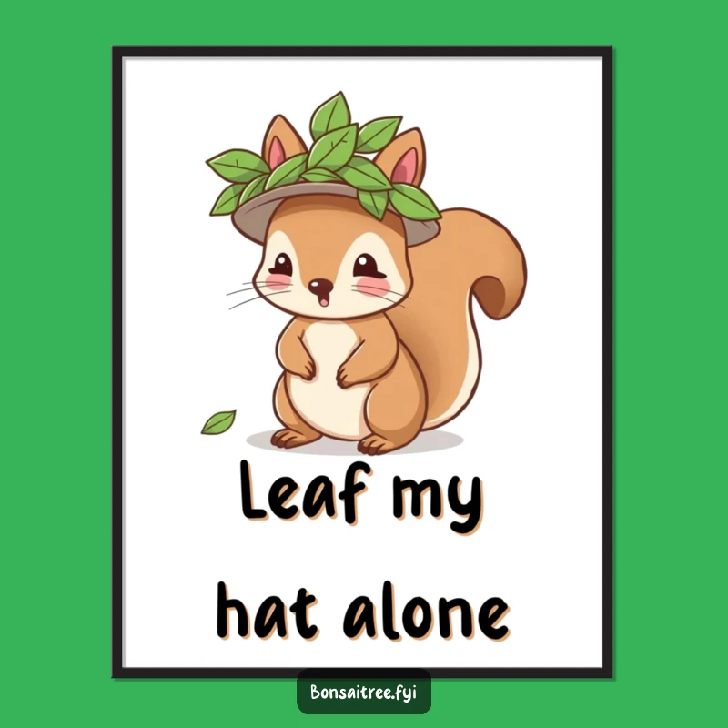 Funny Squirrel Leaf Hat Digital Art - Instant Download of Woodland Whimsy
