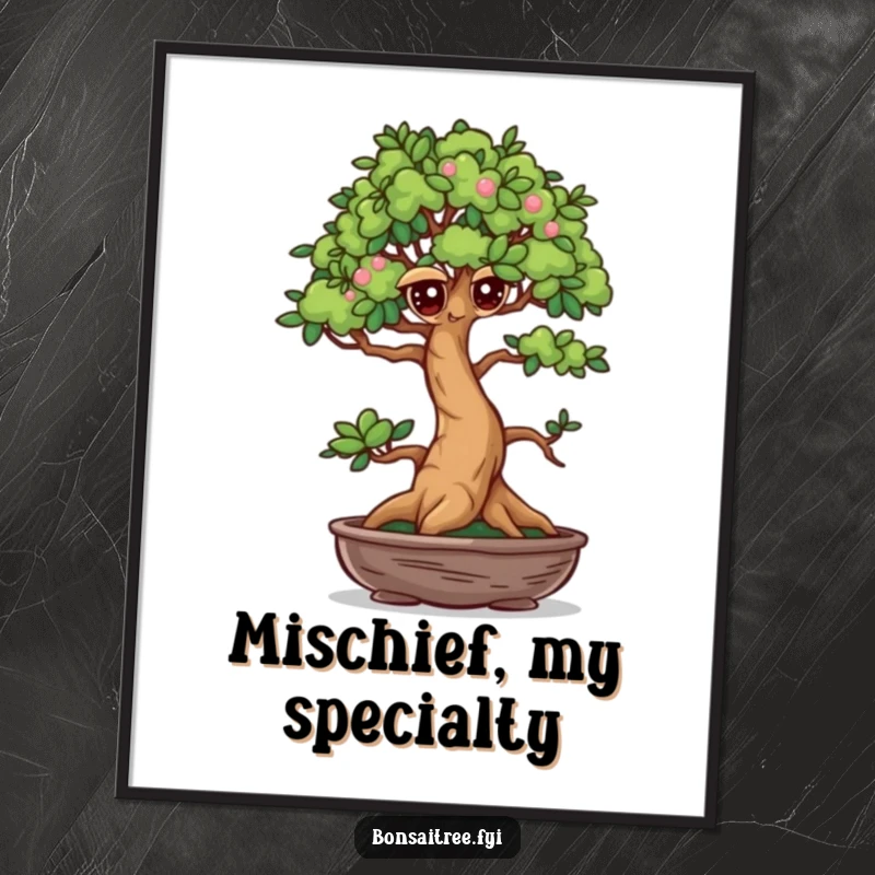 Funny Winking Bonsai Tree Digital Art Print: A mischievous bonsai winks, offering instant, humorous, and charmingly playful wall decor.