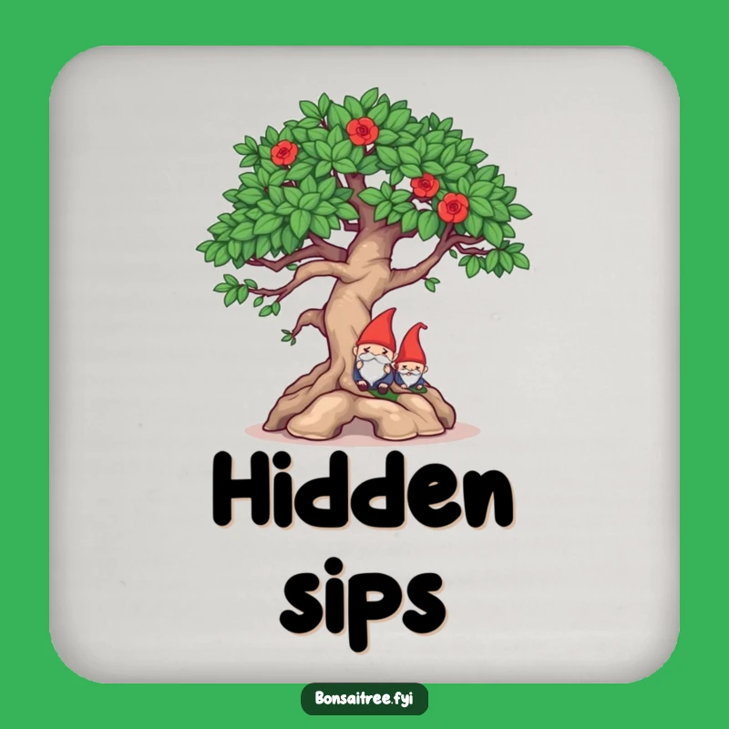 Funny Mischievous Bonsai Gnome Hide Coaster: Witty Protection for Drinks