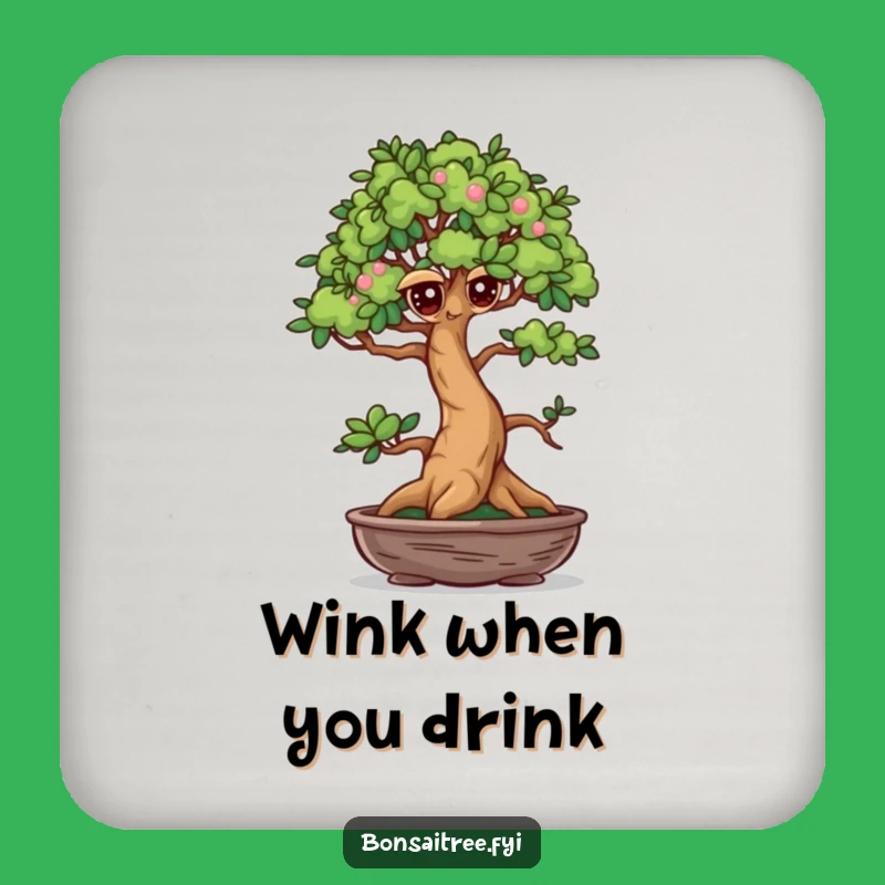 Funny Winking Bonsai Coaster Set: Mischievous Protection with Plant Humor