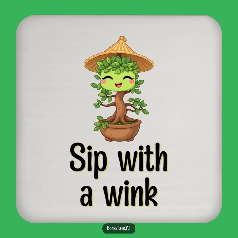 Funny Bonsai Straw Hat Coaster - Protect Surfaces with Winking Art
