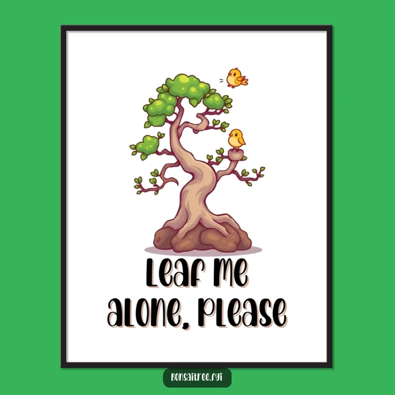 Funny Bonsai Giggling Poster - Whimsical Tree & Bird Art Print
