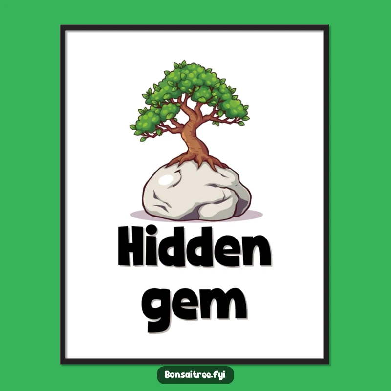 Funny Bonsai Poster: Peeking Eyes, Rock Hiding Art