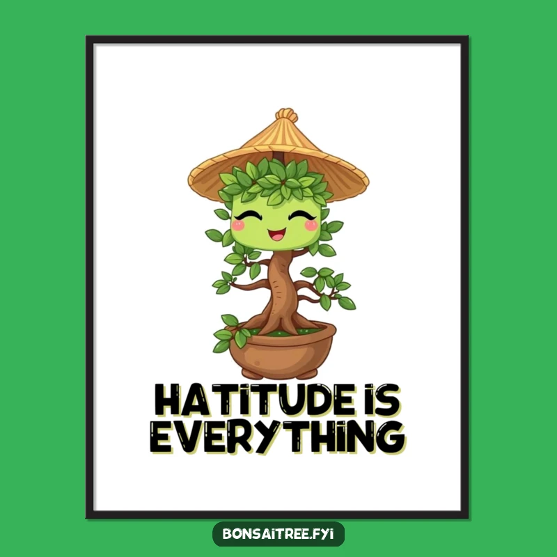 Funny Bonsai Straw Hat Poster - Charming Winking Tree Art