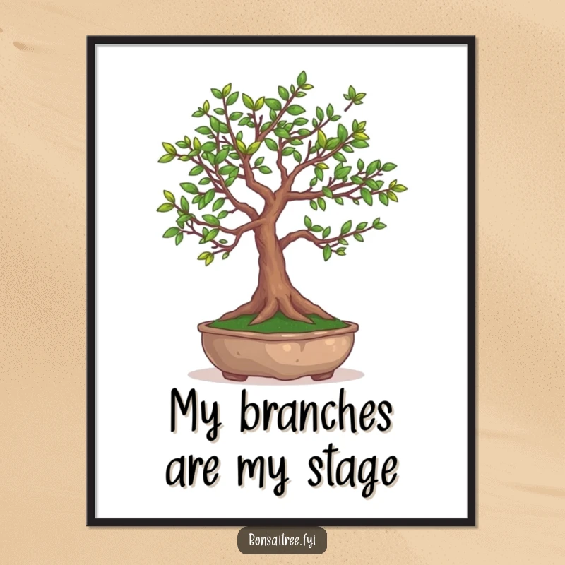 Funny Bonsai Tree Poster: A captivating artwork of a bonsai tree comically juggling its own miniature leaves.