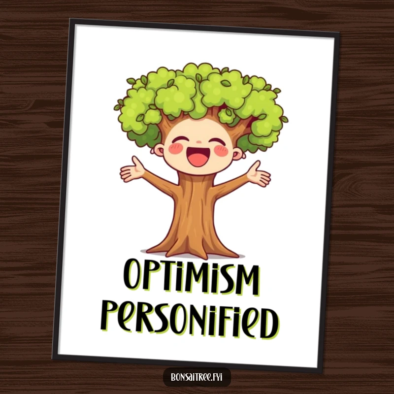 Funny wall art poster of a tree with arms up, celebrating joyfully, ideal for uplifting decor.