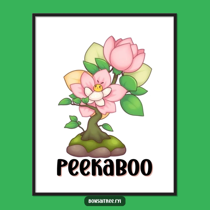 Funny Shy Bonsai Flower Peek Poster: Charming & Humorous Wall Art Gift