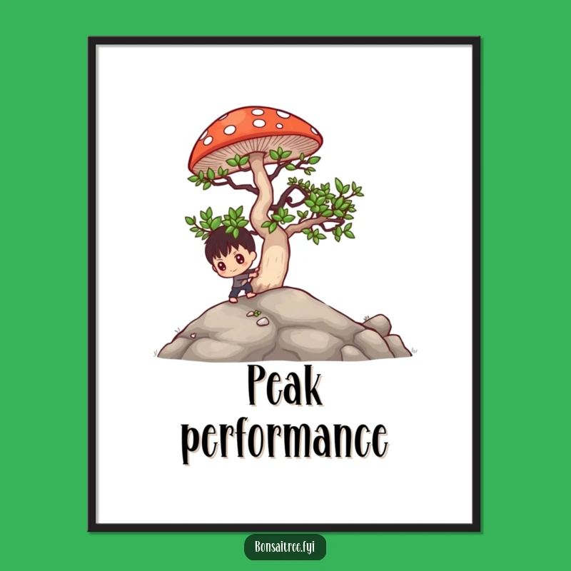 Funny Bonsai Mushroom Push Poster: Hilarious Motivational Art Print Gift