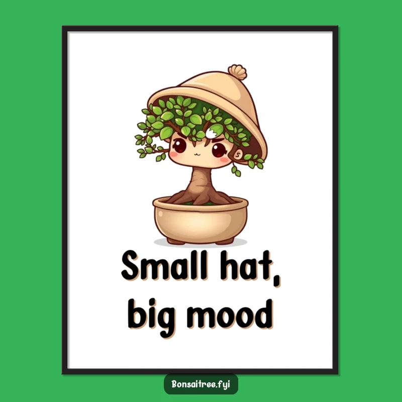 Funny Shy Bonsai Tree Poster - Adorable Peeking Character Wall Art, Unique Gift