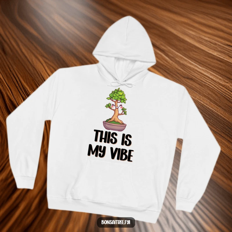 Funny, cozy hoodie featuring a winking bonsai tree, perfect for staying warm and humorous.