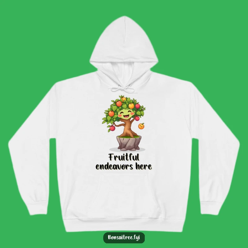 Funny Joyful Bonsai Tree Hoodie - Bouncing Fruit Character, Cozy Gift