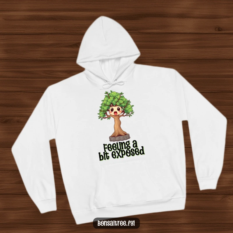 Funny surprised bonsai tree hoodie, branches outstretched in shock, a cozy and humorous gift for winter warmth and laughter.