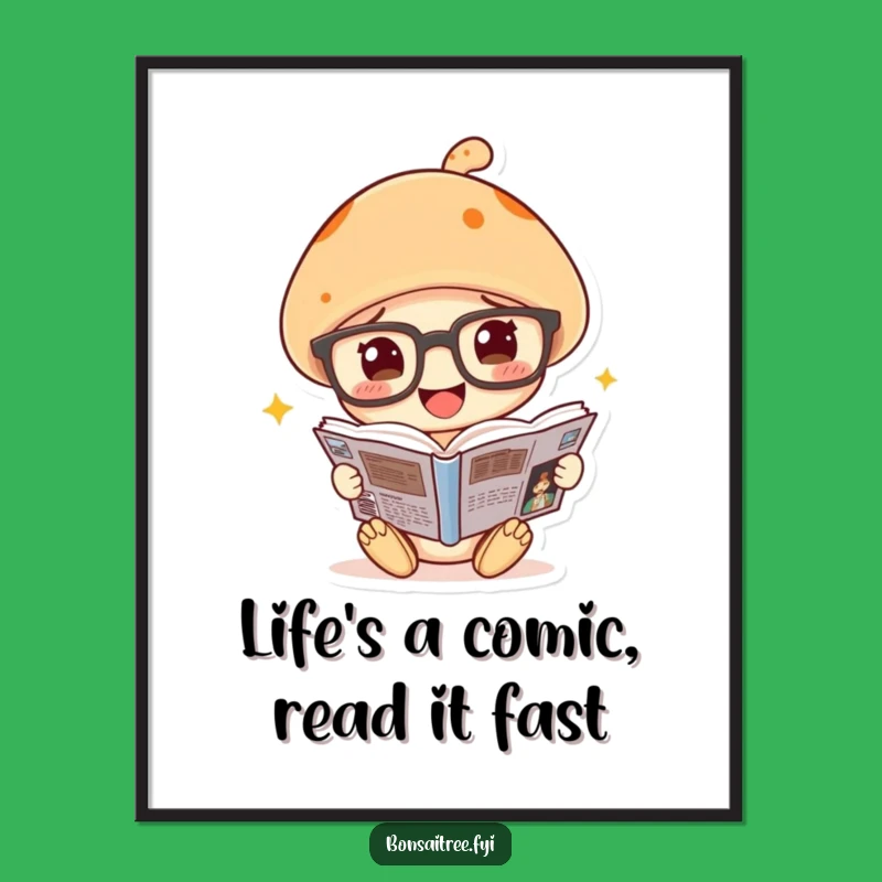 Free Printable Funny Wall Art: Mushroom Comic Reader Downloadable Decor