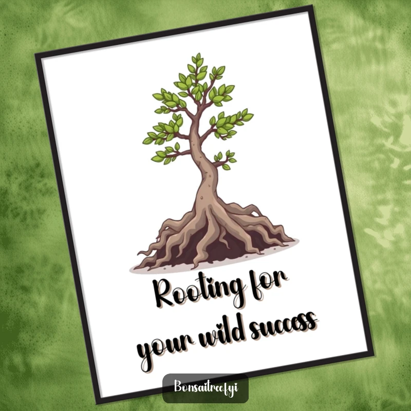 Funny Free Printable Wall Art: A mischievous bonsai tree with its roots playfully peeking out from the soil.