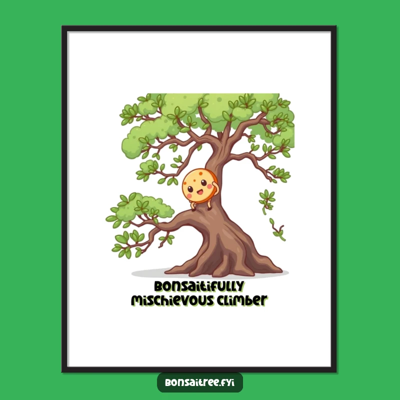 Funny Free Printable Wall Art: Cookie Climbing Bonsai, Quirky Downloadable Digital Art