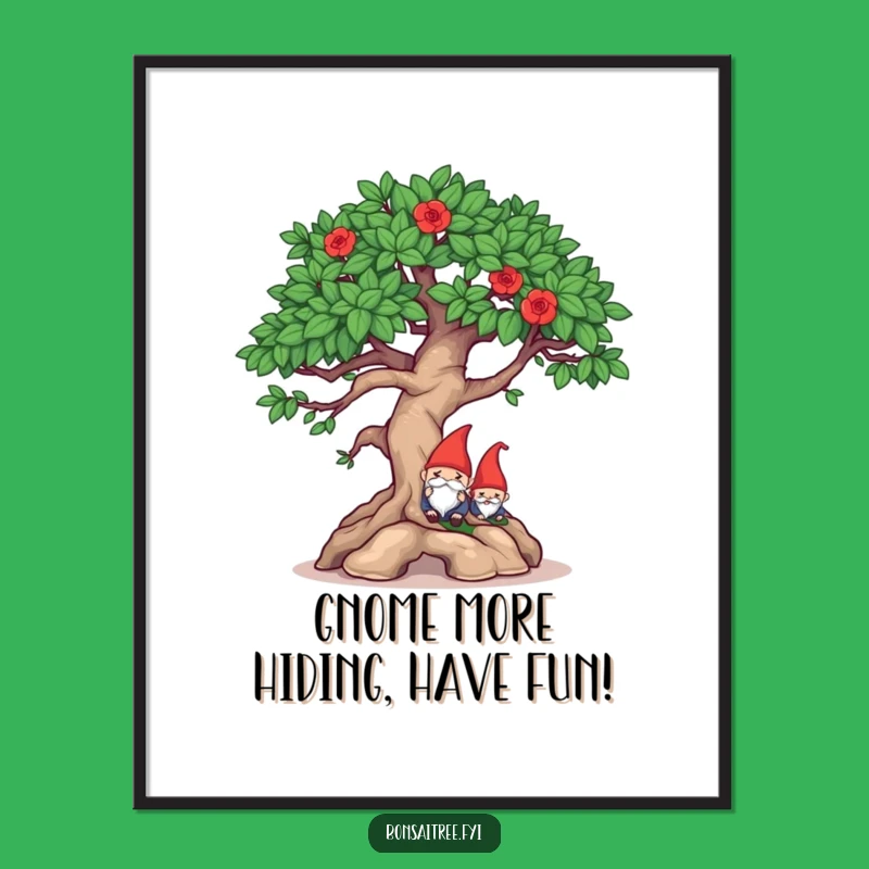 Funny Free Printable Wall Art: Mischievous Bonsai Hiding Gnome, Quirky Downloadable Decor