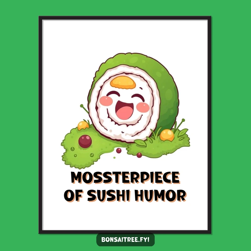Funny Free Printable Wall Art: Sushi Hiding in Moss, Quirky Digital Art
