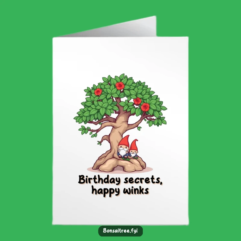 Free Printable Birthday Card: Mischievous Bonsai & Hidden Gnome, Funny Downloadable Gift