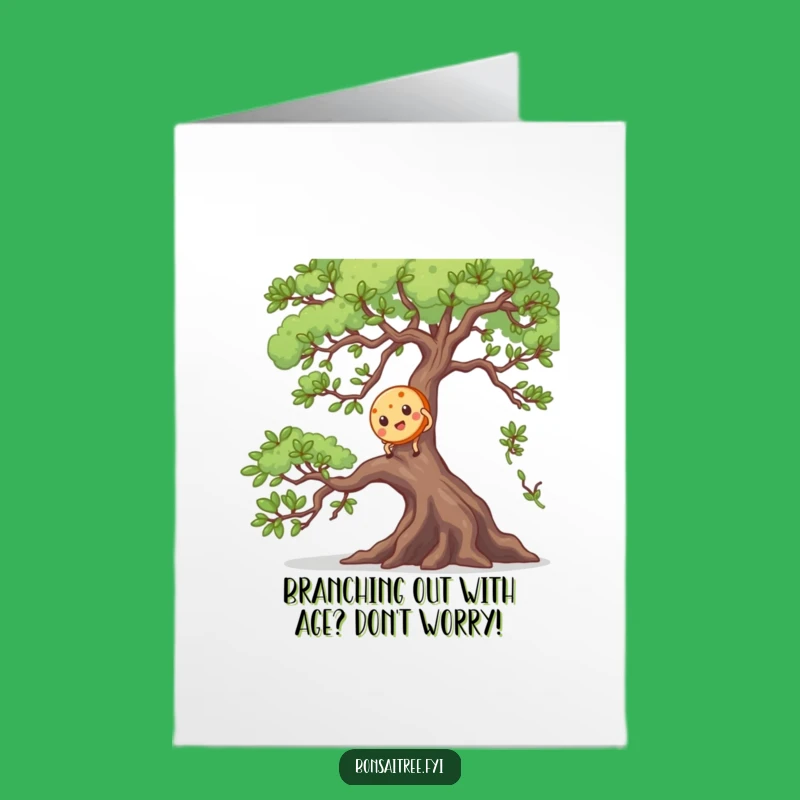 Unique Free Printable Birthday Card: Mischievous Cookie Climbing Bonsai, Funny Downloadable Gift